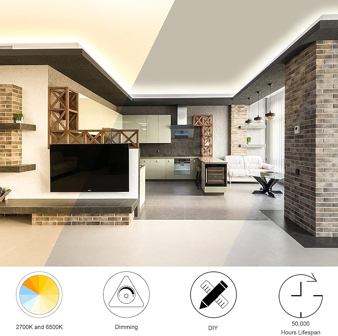 COB LED Strip Lights, CCT Tunable White LED Tape Light 32.8ft/10m, 2700K-6500K, CRI90+, 24V Dimmable LED Strips Kit with Bluetooth APP Control, for Bedroom, Kitchen, DIY Lighting.