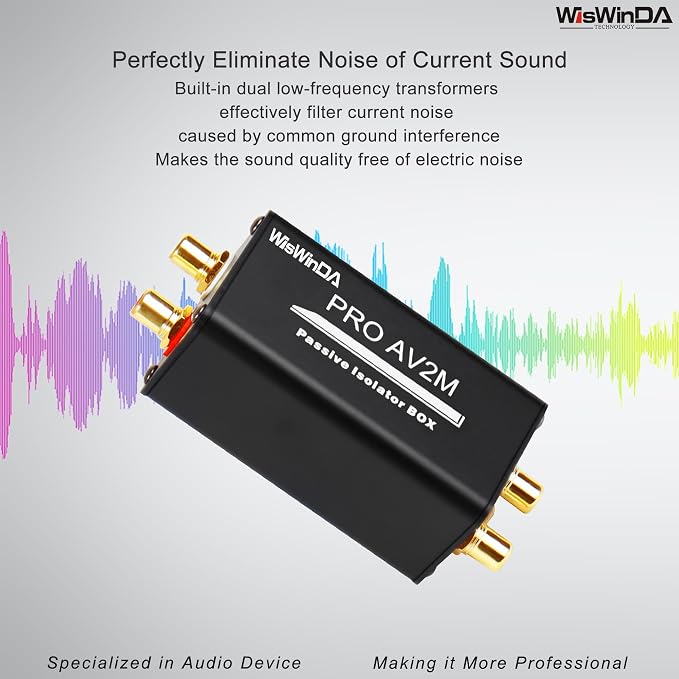 Pro AV2M-RCA Noise Isolator Audio Hum Eliminator (No Affects Bass) Noise Filter Aluminum Shell Ground Loop Noise Isolator for HiFi Stereo Home Theater Car Audio Player Plug&Play