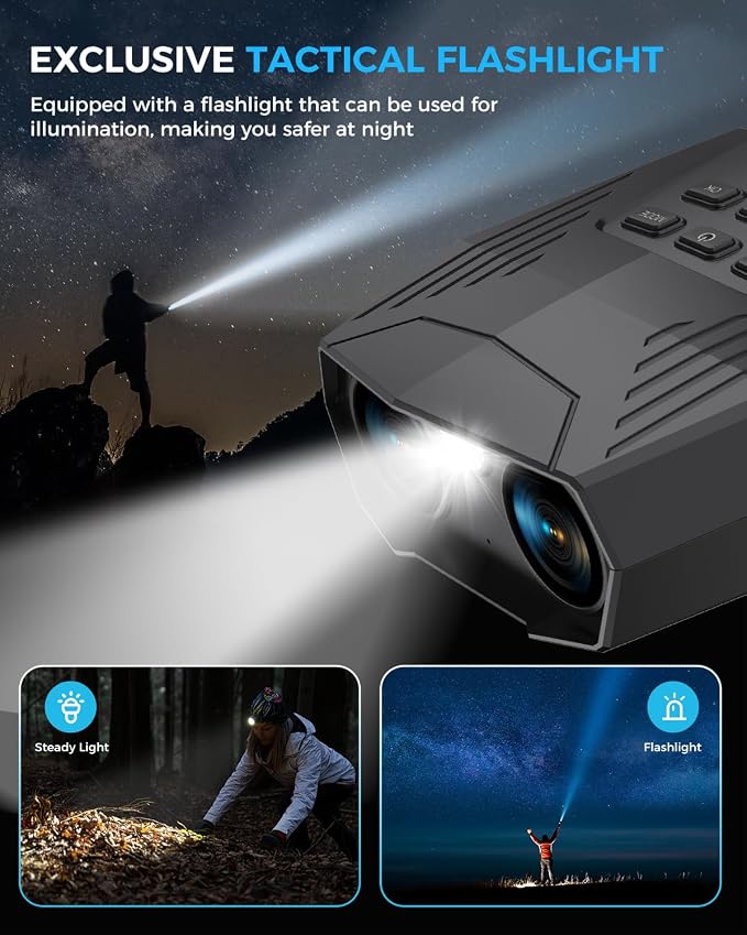 Night Vision Goggles, Night Vision Binoculars for Adults, 5000mAh Rechargeable Infrared Binoculars with 3'' Large Screen, 10X Digital Zoom External Flashlight for Camping