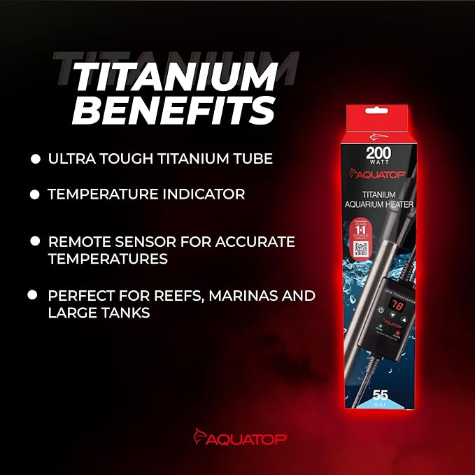 Aquatop Titanium Heater with Controller - Adjustable Temperature for Aquariums Up to 55 Gallons - Ideal for Turtles & Large Fish - Easy to Use and Install