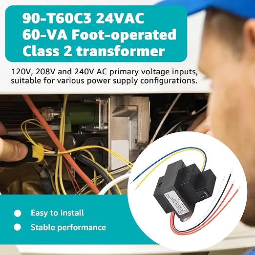 90-T60C3 Transformer 120/208/240V to 24V 60VA Foot Mount Class 2 Transformer Replacement for Industrial, Heating, Air Conditioning Controls Applications
