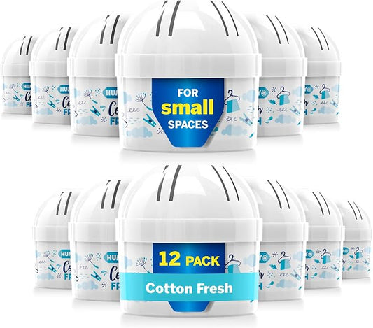 HUMYDRY Moisture Absorber Device, Mini Pack of 12 2.6oz, Up to 4-6 Weeks Humidity Control, Fights Summer Humidity, Small Space Dehumidifier & Air Freshener, Fresh Cotton Scent, Non Electric