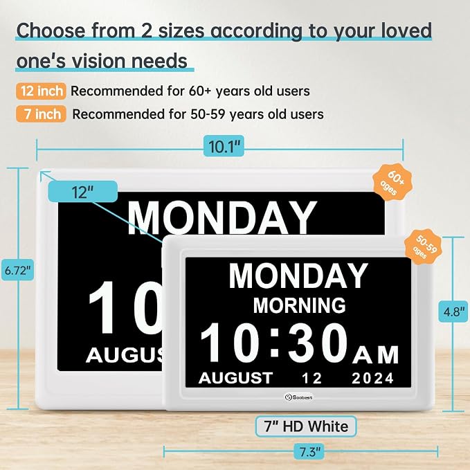 Soobest Dementia Digital Clock for Seniors Elderly, 20 Alarm Reminders 3 Ringtones for Memory Loss Alzheimers, Electric Time Date Day Large Display Calendar Clock, Auto DST, 1024 * 600P HD