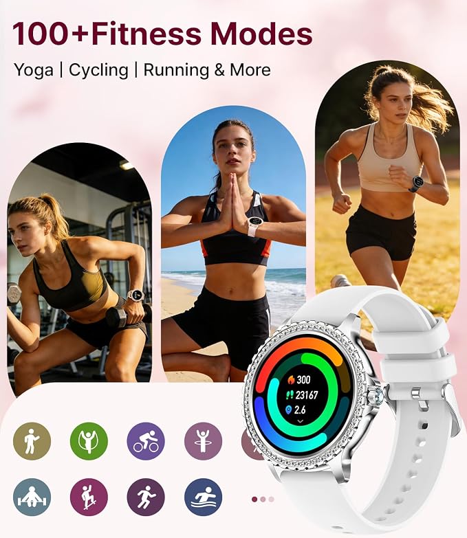 Smart Watches for Women,1.32" HD Fitness Tracker Watch with Answer/Make Call,AI Voice Control,Heart Rate/Calories/SpO2 Monitor 100+ Sport Modes Ladies Smartwatch for Android iOS 2 Straps ( BW1845-T11)