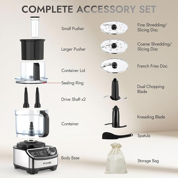 FIMEI 12-Cup Food Processor and Vegetable Chopper, 600W Electric Food Chopper for Slicing, Shredding, Chopping, Pureeing, Dough, Baby Food Maker, Large Feed Chute, Dishwasher Safe Bowl
