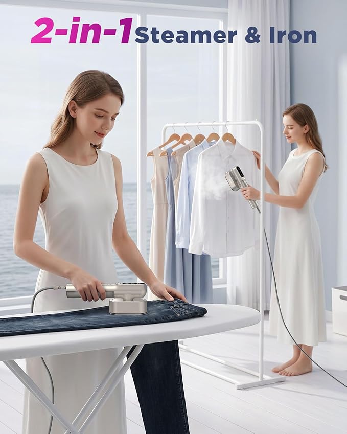 Travel Steamer for Clothes,100-240V Travel Steamer & Iron 2 in 1 with Fast Heat-Up,1200W Portable Handheld Garment Steamer,Travel Size,Large Heat Panel,Fabric Quick Wrinkle Remover for Global & Europe