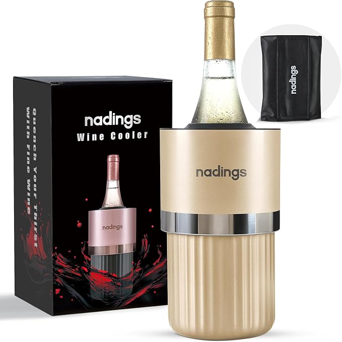 Iceless Wine Chiller, Keeps Cold 6+ Hours, Fits Most Wine Bottles | Vacuum Insulated, 18/8 Stainless Steel, Portable, Fits Most Standard 750ml Wine & Champagne Bottles, Champagne