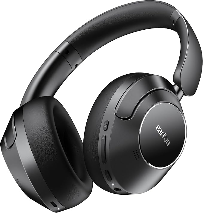 EarFun Wave Pro Active Noise Canceling Headphones, Wireless Over Ear Bluetooth Headphones, LDAC Hi-Res Sound, 5 Mics AI Clear Call, 80H Playtime, Multipoint Connection, Comfort Fit, Custom EQ via App