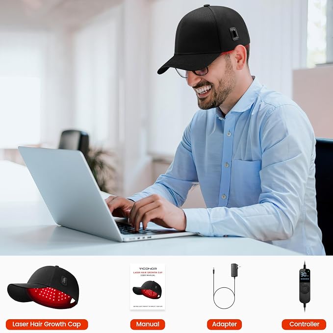 Laser Hair Growth Cap，Red Light theray for Hair, Deep Black Cap