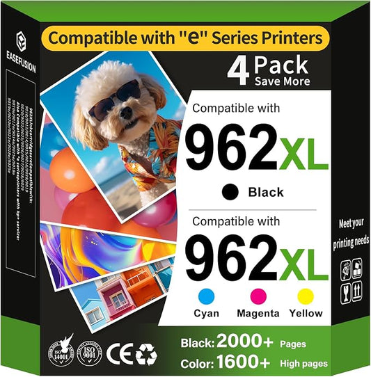 EaseFusion 962XL Ink Cartridges Combo Pack Replacement for HP 962 HP 962XL Ink Cartridges Work for HP Officejet Pro 9015e 9010 9025e 9010e 9012 9015 9018 9020 Printers for HP 962XL Ink (4 Pack)