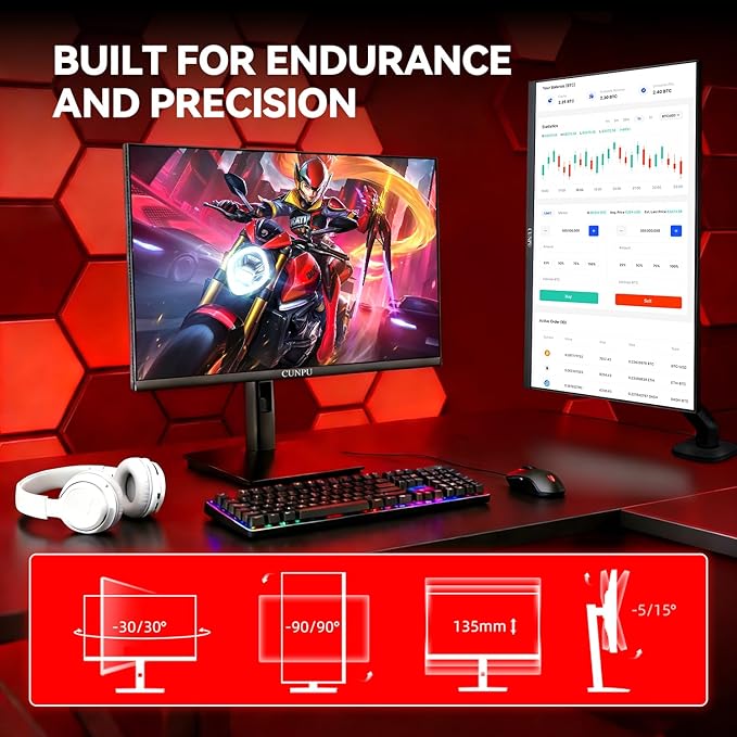 CUNPU 27 Inch 1440P 240Hz Gaming Monitor, Fast IPS, 1ms GTG QHD Gamer Monitor, FreeSync & G-Sync, HDR, 128% sRGB, Height/Pivot/Tilt/Swivel Vertical Monitor, Built-in Dual Speaker, HDMI/DP