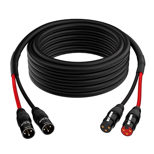 2-Channel XLR Snake Cables 10FT, 2 Colored XLR Male to Female Microphone Cable with Color-Coded, for Recording, Studios, Live, Mixers, IEM & Mic Systems