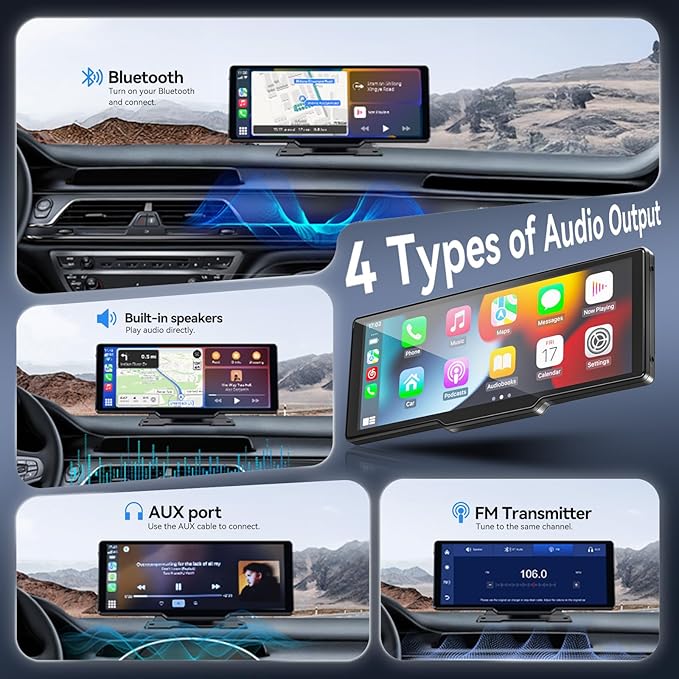Portable Carplay Screen for Car, 10.26" Wireless Carplay Car Stereo & Android Auto, OTA Updates, Car Play Touchscreen with 1080P Backup Camera,GPS Navigation,Voice Control,5.0 Bluetooth (10.26inch)