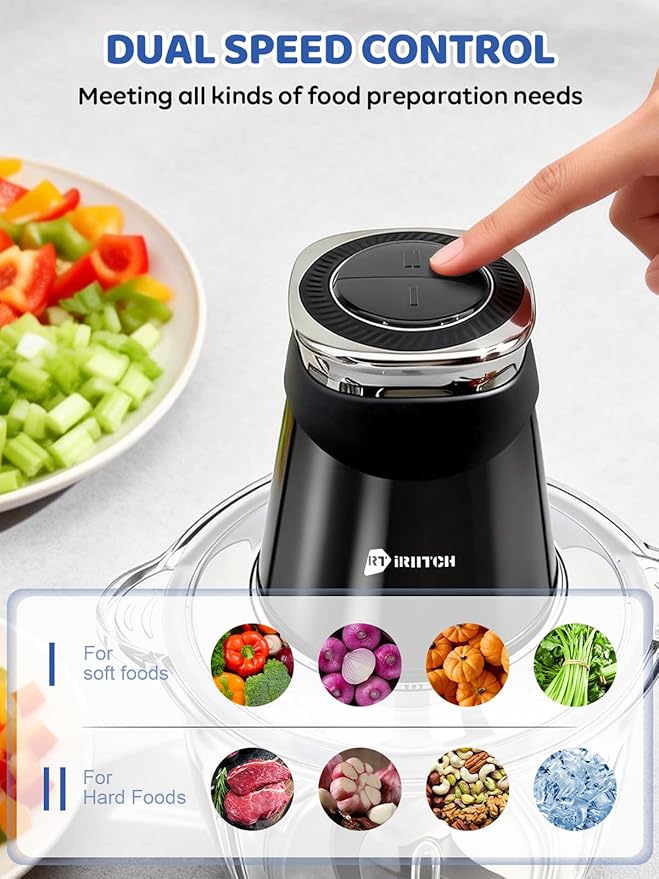 Food Processor, 500W Electric Food Chopper with 2 Bowls (10 Cup+5 Cup) & 2 Bi-Level Blades&, Small Meat Electric Grinder Processor for Meat, Vegetable, Onion, Garlic, Nuts, and Baby Food