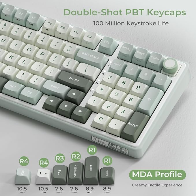 RK ROYAL KLUDGE R98 Pro Wired Mechanical Keyboard, RGB PC Gaming Keyboard with Number Pad and Volume Knob, Gasket Mount, MDA Profile PBT Keycaps, for Win/Mac, Hot Swappable Linear Cream Switch