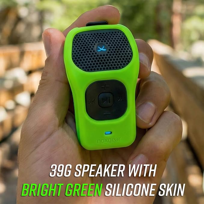 noxgear 39g Wearable Bluetooth Speaker, Magnetic Mini Clip-On EDC Gear, Waterproof Up to 15 Hours Playtime | Clip On Speaker, Wearable Speaker with Microphone, 100ft Range (Color: Bright Green)