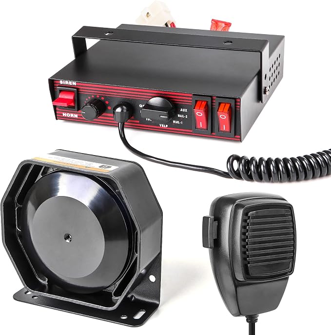 Police Siren 8 Tones PA System 130DB 200 Watt, Heavy Duty Handheld Microphone, Dual 20A Auxiliary Switch, Emergency Siren for Car Truck Vehicles