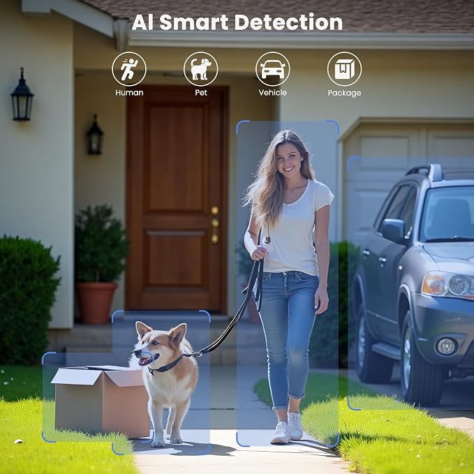 Wireless Outdoor Security Camera, 2.4G WiFi, Battery & Solar Powered, Magnetic Mount, AI Human Detection, Free 7-Day Cloud/SD, 2K, Night Vision, Siren, 2-Way Talk, IP65