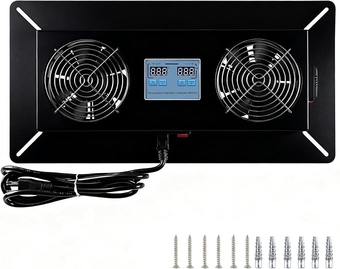 240 CFM Crawlspace Vent Fan, With Thermostat,Humidistat, Crawlspace Fans, For Moisture Reduction, Radon Mitigation, Freeze Protection, Ideal for Basement, Attic, Crawl Space Fan Vent(Black)