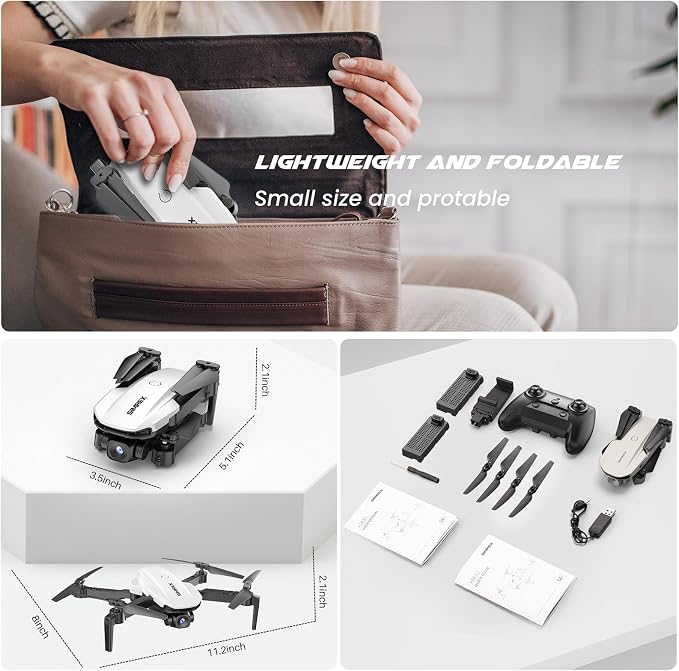 SIMREX Drone With Camera for Kids Beginner & Adults – Foldable RC Quadcopter with Altitude Hold, Optical Flow Positioning , Indoor Mini Drone with One Key Start, Headless Mode, 3D Flip, Gift for Boys & Girls & Teenagers