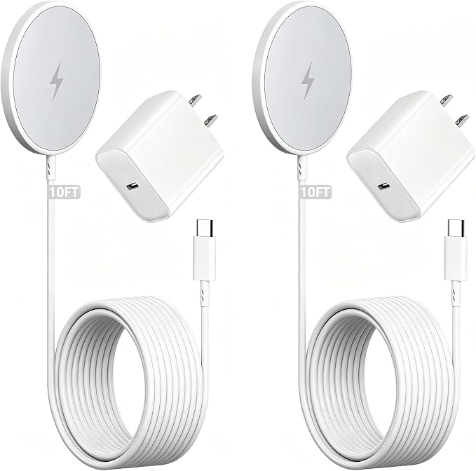 [Apple MFi Certified] Magnetic Wireless Charger, 10FT Fast Wireless Charger for iPhone, 15W Fast Mag-Safe Charging Pad for iPhone 17 Pro Max/17e/16 Pro Max/15/14/13/12/Plus,AirPods 4/3/2/Pro 2, 2Pack