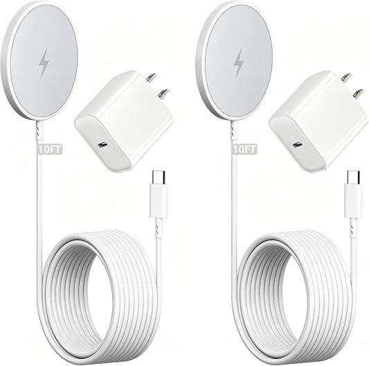[Apple MFi Certified] Magnetic Wireless Charger, 10FT Fast Wireless Charger for iPhone, 15W Fast Mag-Safe Charging Pad for iPhone 17 Pro Max/17e/16 Pro Max/15/14/13/12/Plus,AirPods 4/3/2/Pro 2, 2Pack