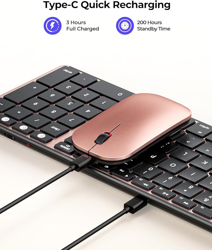 seenda Bluetooth Keyboard and Mouse Combo for Mac, SKM64-2 Rechargeable Silent Wireless Keyboard Mouse Compact Slim, 3 Multi-Device Connection, Compatible for Mac MacBook Pro/Air iPad, Black Rose Gold