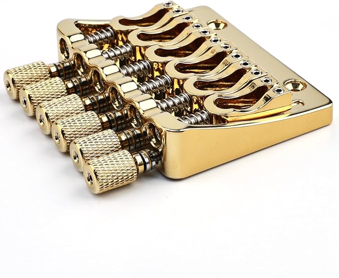 Zinc Alloy Headless Electric guitar Bridge，6 String Fixed Bridge - String Spacing 10.5mm(13/32")，Fits for 6-String Headless Electric Guitar Replacement Parts（Gold）