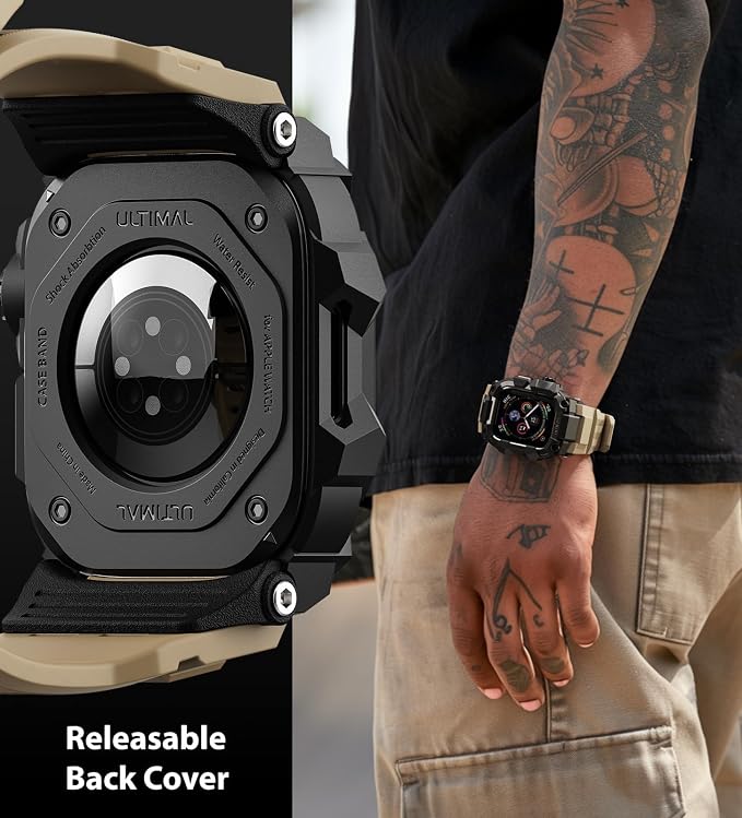 ULTIMAL Rugged Case with Band for Apple Watch Band 45mm,Compatible with Apple Watch Series 9/8/7 45mm,Military Grade Shockproof Bumper Cover for iWatch Tactical Band Men (45mm,Desert Yellow)