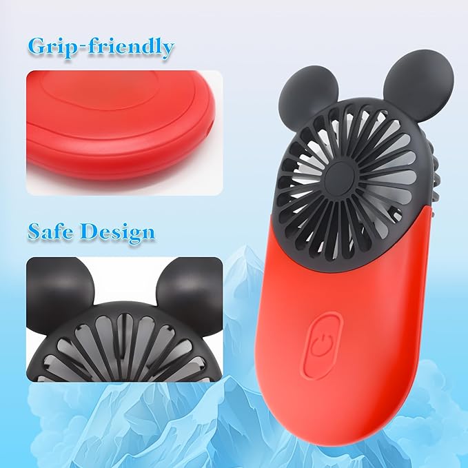 Cute Mouse Personal Mini Fan, Rechargeable Handheld USB Fan, 3 Adjustable Wind Speeds and Wearable Design, Portable Pocket Size for for Travel/Outdoor/Vacation/Park Trip (Red+Pink+Yellow)