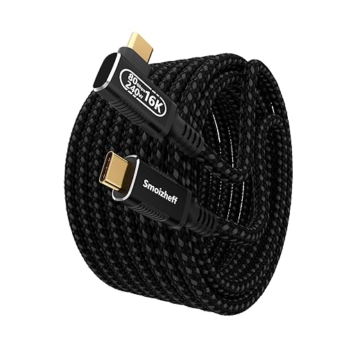 10ft/3m USB5 Cable with 90 Degree Right Angle,for Thunderbolt 5/4,Nylon Braided USB C Cable,80Gbps Data Transfer, Coaxial Structure for 8K@120Hz/16K@60Hz Video,240W Fast Charging Cord