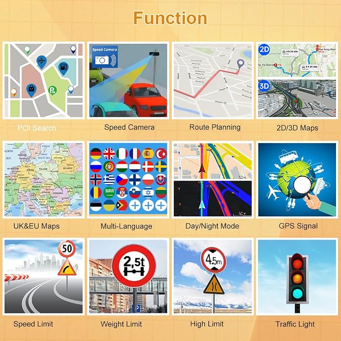 AWESAFE GPS Navigator for Car 7 inch Touch Screen Voice Prompts Turn Direction Speed Limit Warning Free Update Map