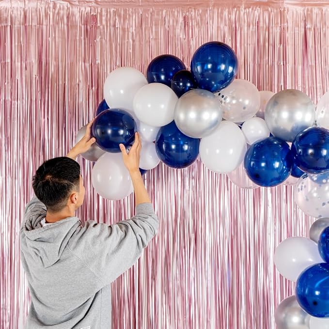 Restaurantware-Balloonify Balloon Garland Set, 1 Party Decoration Kit - 120 Balloons, With Chain, Navy, White, & Silver Latex Balloon Arch Kit, Includes Glue Dots