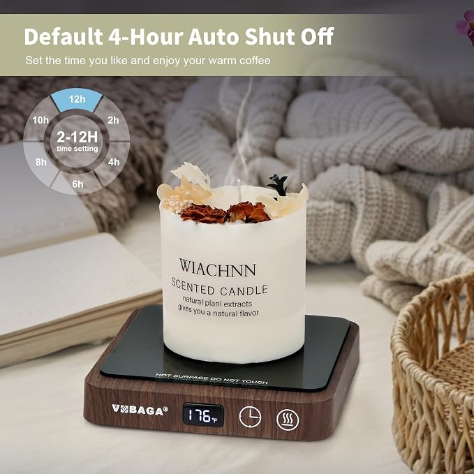 VOBAGA Coffee Mug Warmer & Coffee Warmer for Desk with 5 Temp Settings Display, Mug Warmer with 2-12H Auto Shut Off, Beverage Warmer for Milk, Tea, Candle, Ideal Coffee Gifts for Women Men(No Cup)