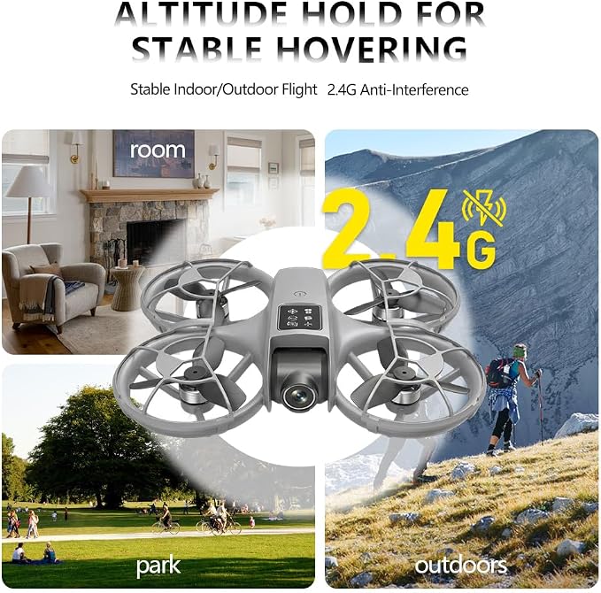 CloudWings Drone with camera for kids and Remote – Beginner RC Drone for Kids with Brushless Motor, Optical Flow Hover, One-Key Takeoff, FPV Video （grey, 2 Batteries)