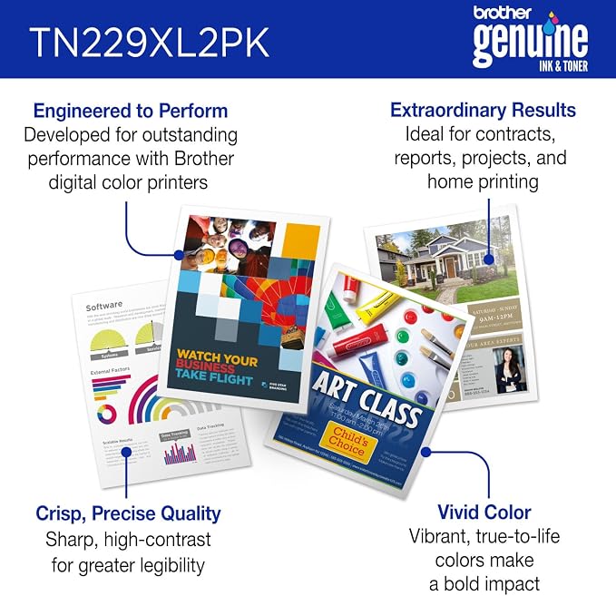 Brother Genuine TN229XL2PK Black High Yield Printer Toner Cartridge 2-Pack - Print up to 3,000 Pages Each(1)