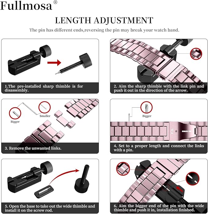 Fullmosa Metal Band Compatible with Apple Watch Bands 45mm 44mm 42mm, iWatch Band with Case for Apple Watch Series 9 8 7 6 5 4 3 2 1 SE3/2/1, Rose Pink