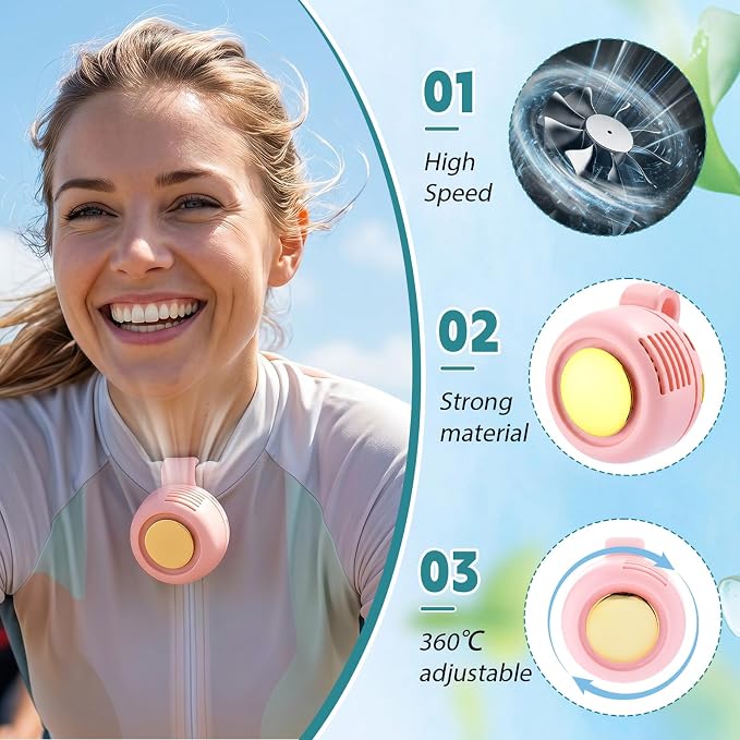 4 Pack 360° Portable Silent Mini Bladeless Electric Fan, Small Fan Clip on for Shirt & Waist, 3 Speeds Rechargeable Whirlwind Cooling Fans for Outdoor Travel Office(White Pink Green Blue)