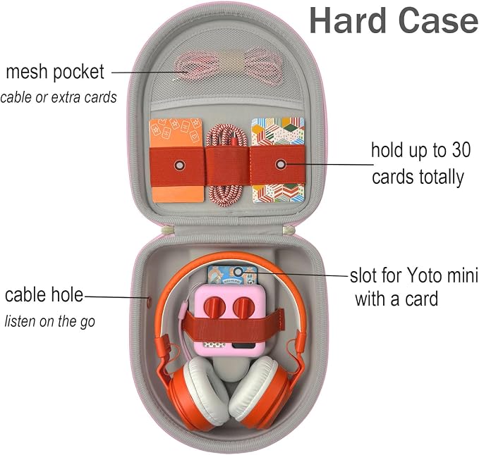Silicone Cover and Travel Case Compatible with Yoto Mini with Headphones, Hard Carrying Case with Shoulder Strap and Adventure Jacket Accessories Set for Yoto Mini, Pink