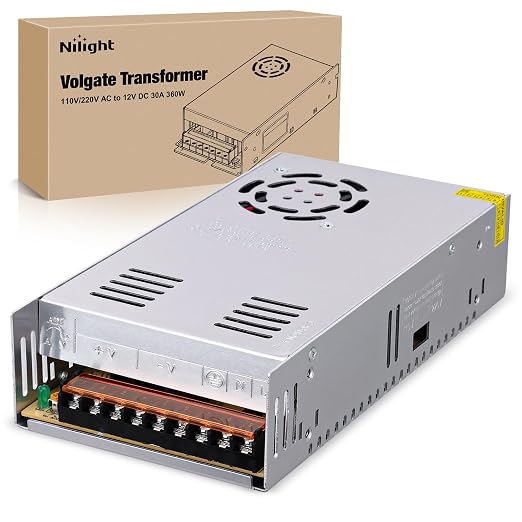 Nilight AC 110V/220V to DC 12V Voltage Converter 30A 360W Switching Power Supply Adapter Transformer Low Voltage Output LED Driver for LED Strip Light Radio CCTV Camera Security Video System