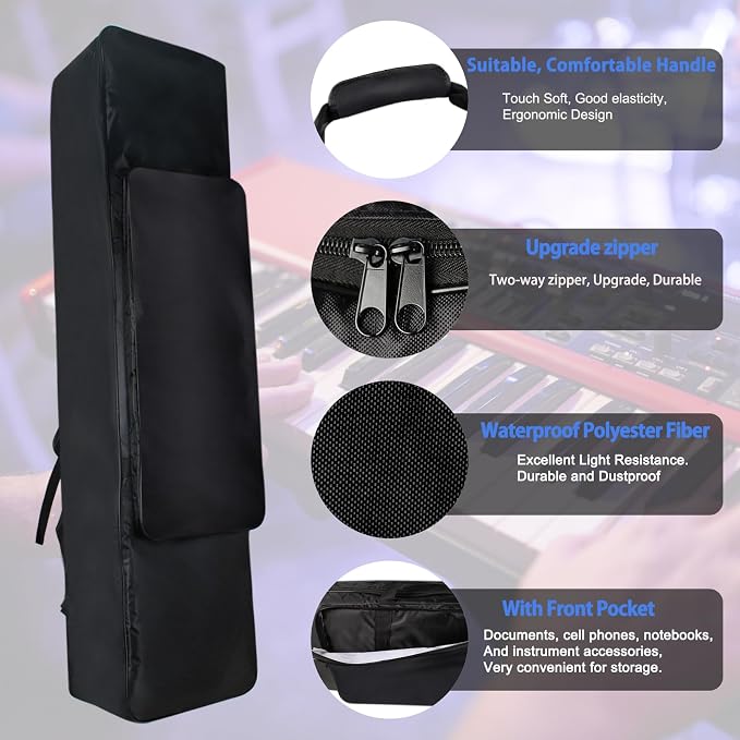 88 Key Keyboard Case, 53.5"x12.6"x6.3" Electric Keyboard Bag Piano Gig Bag with Handles and Adjustable Shoulder Straps Keyboard Gig Bag - Black