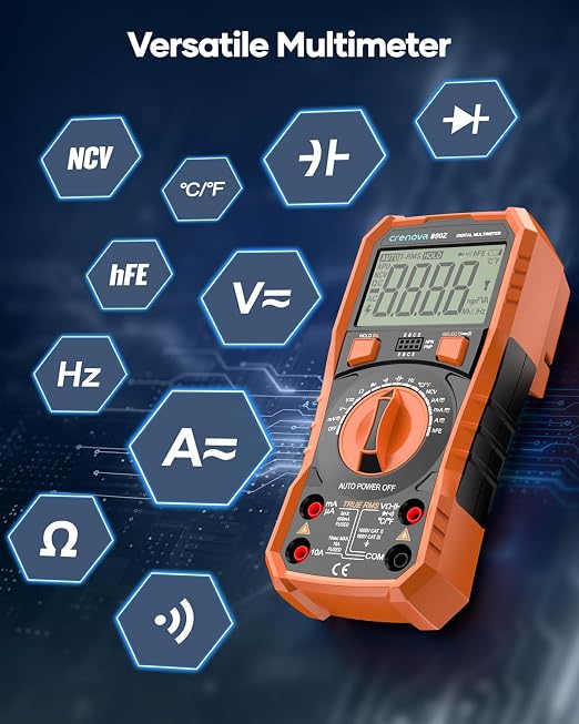 Crenova 890Z Digital Multimeter, 6000 Counts TRMS Multimeter Tester, DC AC Voltmeter Ohmmeter, Measures Voltage Current Capacitance Diodes Continuity Resistance Transistor Temperature with NCV