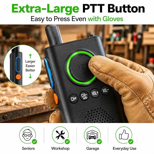Wireless Intercom System 3300 ft Long Range, 2 Way Intercom for Home Office & Business, Large PTT Button & VOX Hands-Free, 16 Channels Room to Room Intercom, No WiFi Needed (2 Pack)