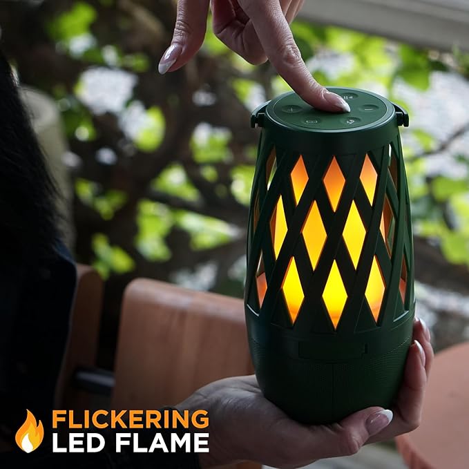 Limitless TikiTunes Pro Portable Bluetooth 10-Watt Speaker with 3-Mode LED Flame Light, Pair up to 100 Speakers, 4000 mAh Battery for iPhone/iPad/Android (Forest Green)