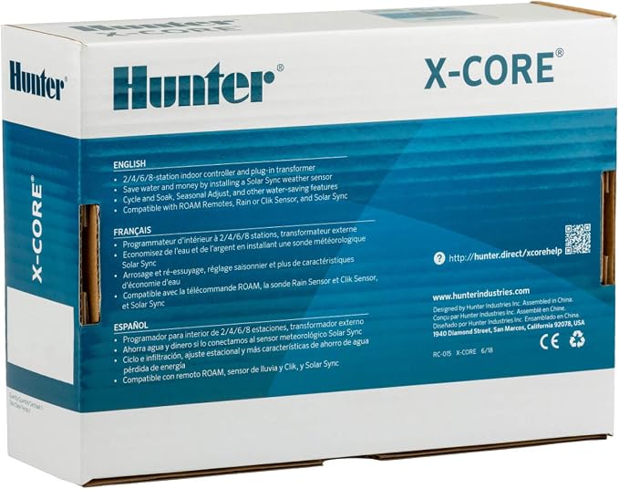Hunter X-Core XC400i Indoor Sprinkler Timer, 4 Zone Irrigation Controller, Easy Programming, Sprinkler System Timer for Yard and Garden, Manual and Seasonal Adjust, No WiFi Needed