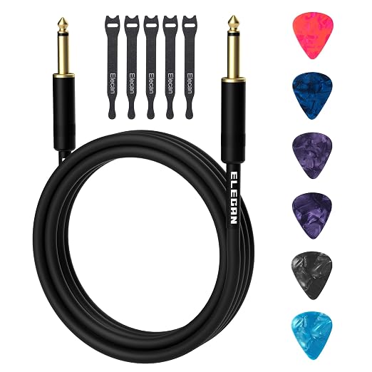 Guitar Cable 75 Feet -Straight to Straight Instrument Cable-Gold Plated-1/4 Inch TS Professional Electric Bass Guitar Cord Amp Cable 6.35mm Male PVC Jacket with 6 Guitar Picks+5 Ties