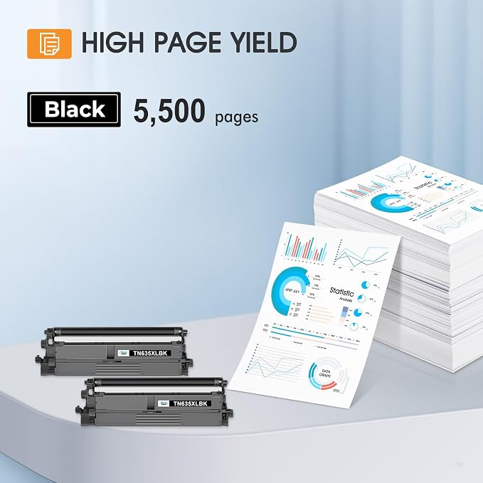 TN635XL TN635 Black Toner Cartridge MFC-L8930CDW Compatible for Brother TN635XXL TN-635 TN 635XL TN-635XL MFC-L8730CDW HL-L8430CDW HL-L8570CDW MFC-L8970CDW HL-L8430CDWT MFC-EX575 Ink Printer 2 Pack