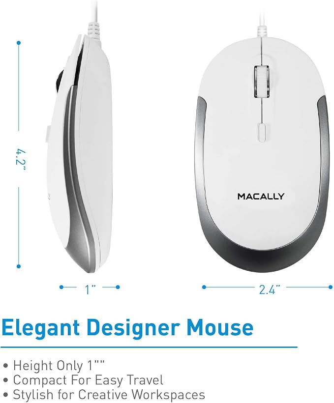 Macally Mini Wired Keyboard and a Quiet Wired Mouse, Office Essentials