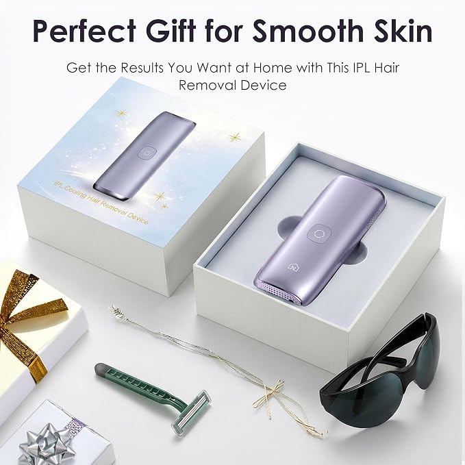 IPL Laser Hair Removal Device for Women & Men, 25J Sapphire Ice Cooling for Nearly Painless Hair Removal, Visible Hair Reduction in 2 Weeks, Skin Sensor & Auto Flash for Full Body,Purple