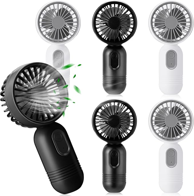 Rossesay 6 Pcs Mini Portable Fan Bulk Cute Handheld Lightweight Small Little Personal Hand Eyelash Fan 3 Speeds USB Rechargeable for Women Men Indoor Outdoor Makeup Travel (Black and White)